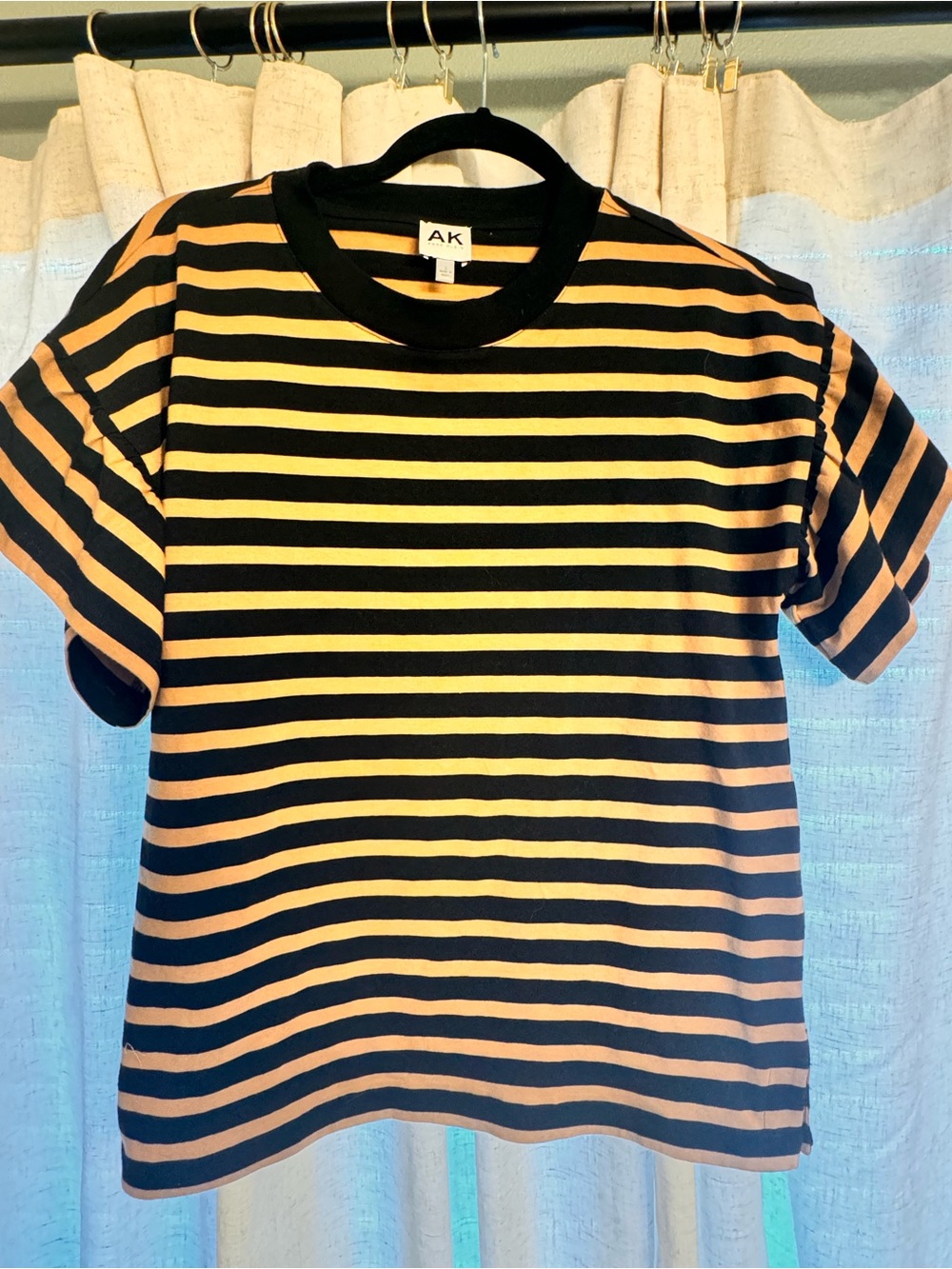Anne Klein Black and Orange Striped Short Sleeve Tee